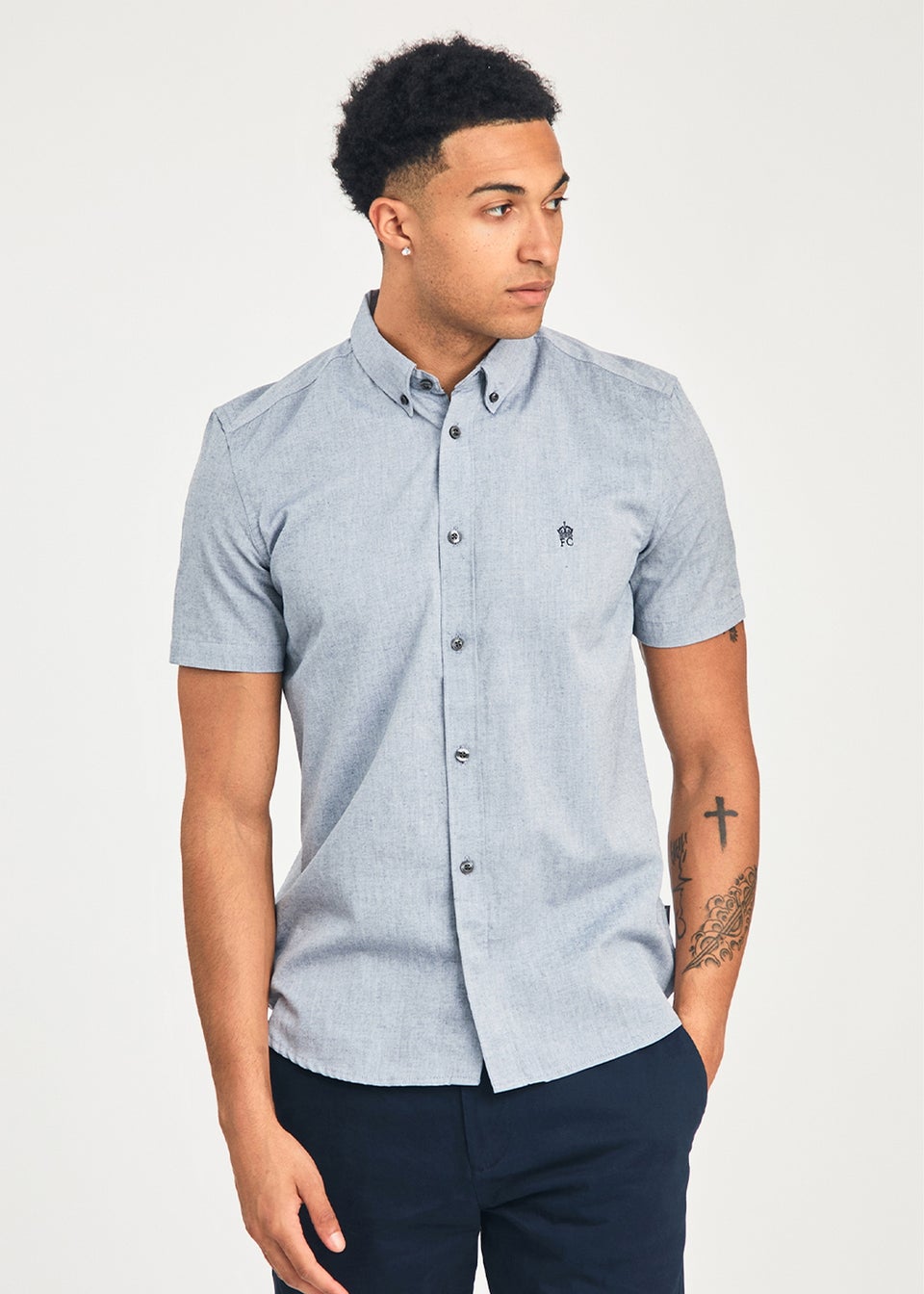 French Connection Navy Cotton Short Sleeve Oxford Shirt