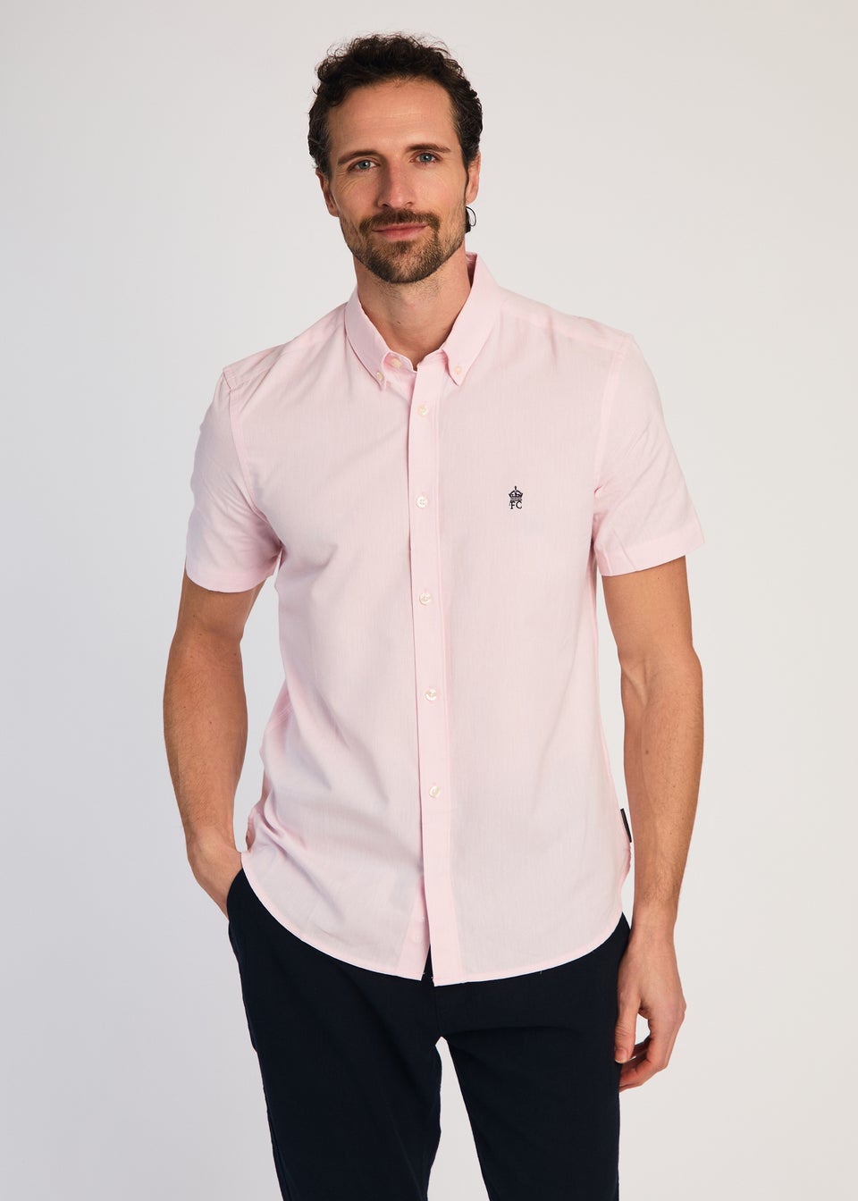 French Connection Pink Cotton Short Sleeve Oxford Shirt