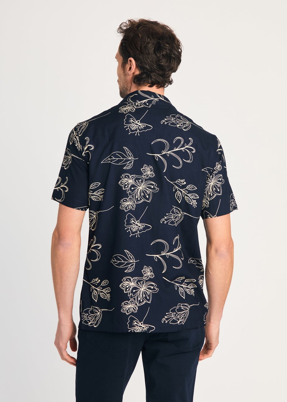 French Connection Navy Floral Print Short Sleeve Shirt