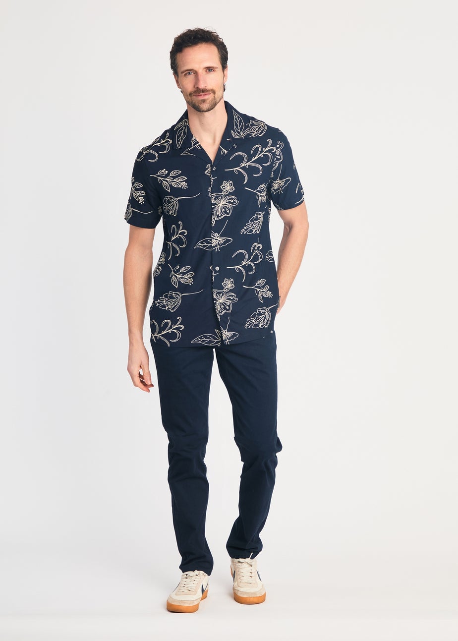 French Connection Navy Floral Print Short Sleeve Shirt