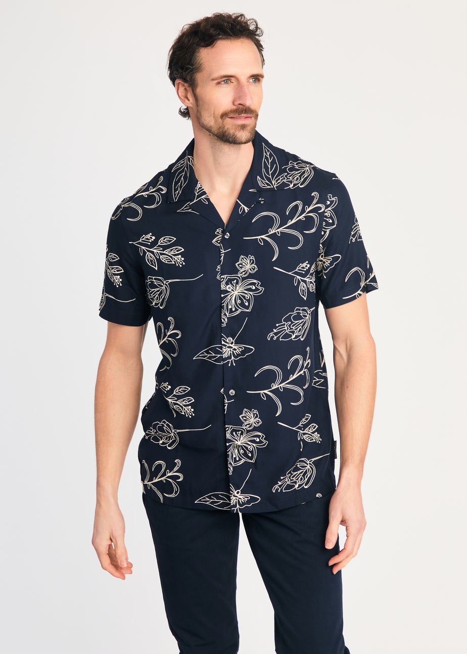 French Connection Navy Floral Print Short Sleeve Shirt