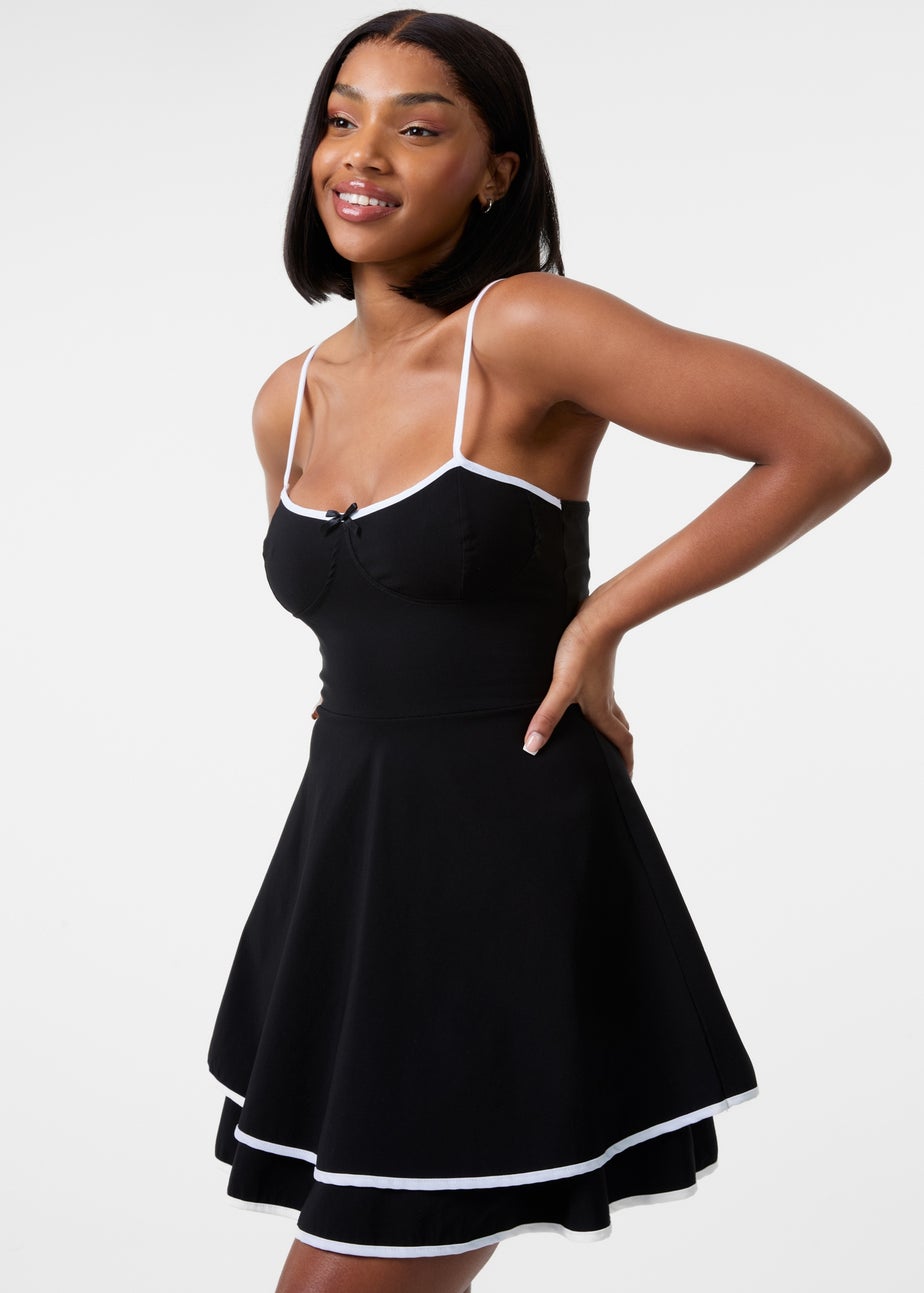 Pink Vanilla Black Contrast Binding Tiered Mini Dress