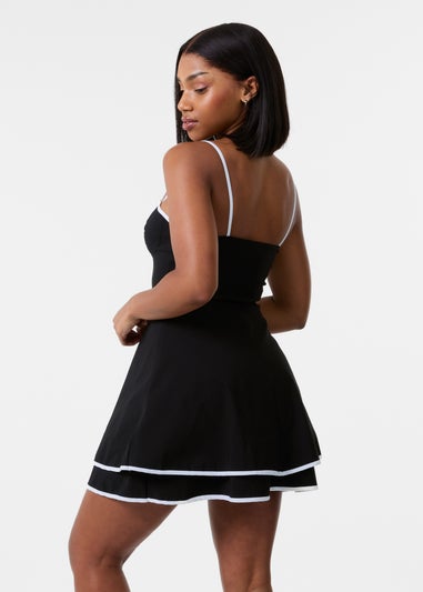 Pink Vanilla Black Contrast Binding Tiered Mini Dress