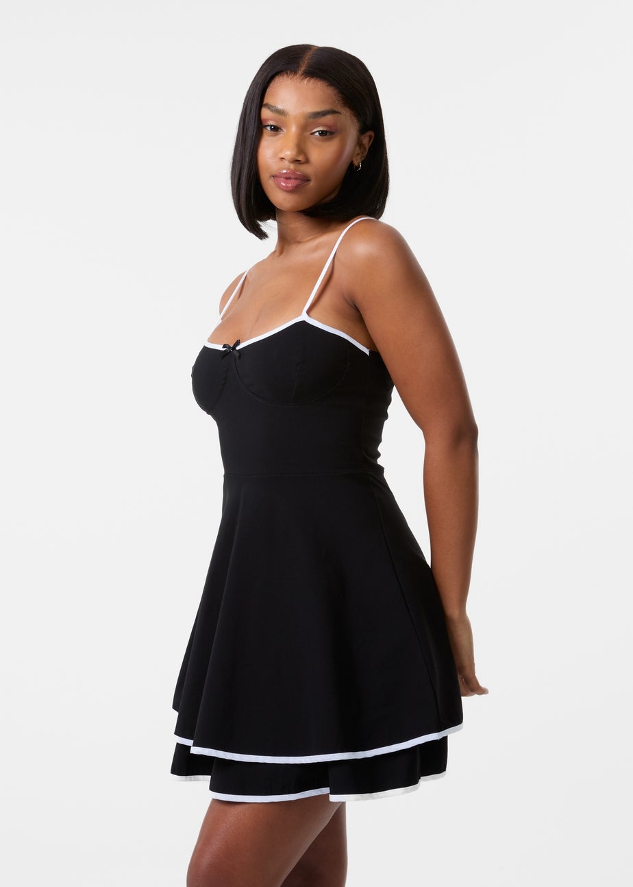 Pink Vanilla Black Contrast Binding Tiered Mini Dress