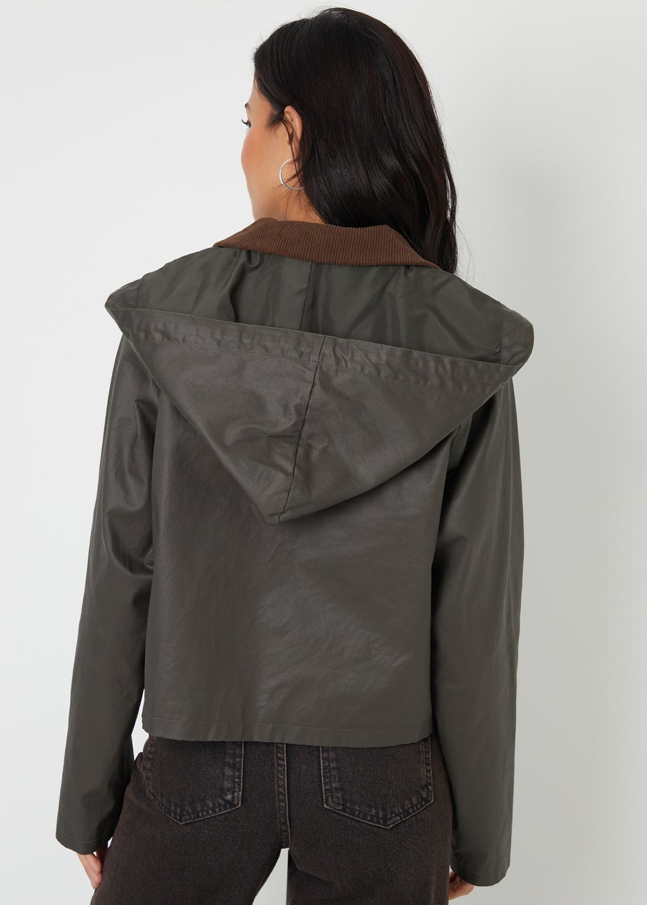Threadbare Khaki Waxed Jacket with Concealed Hood