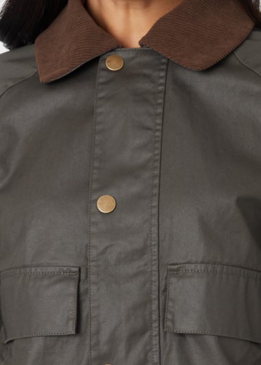 Threadbare Khaki Waxed Jacket with Concealed Hood