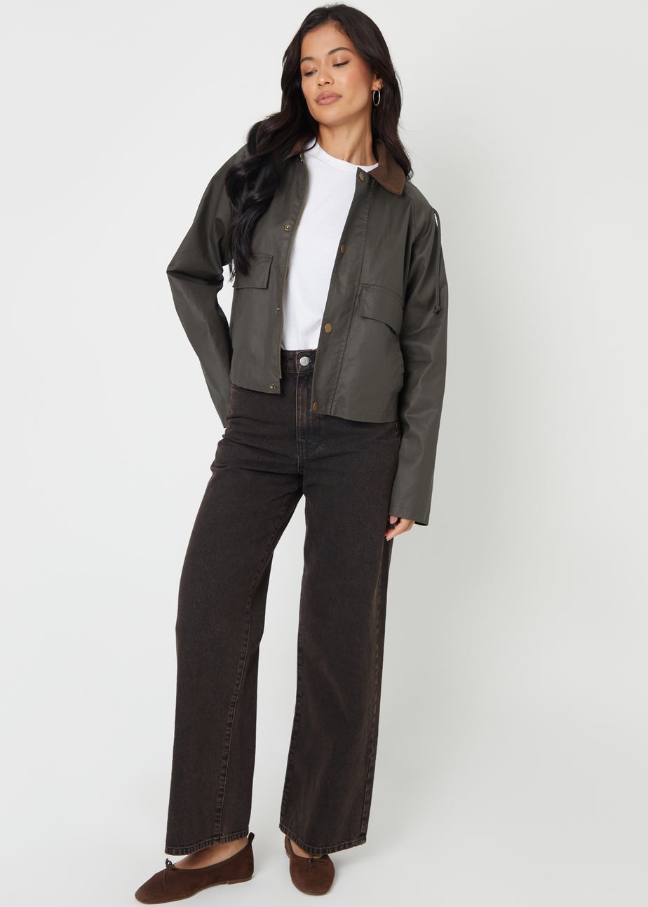 Threadbare Khaki Waxed Jacket with Concealed Hood