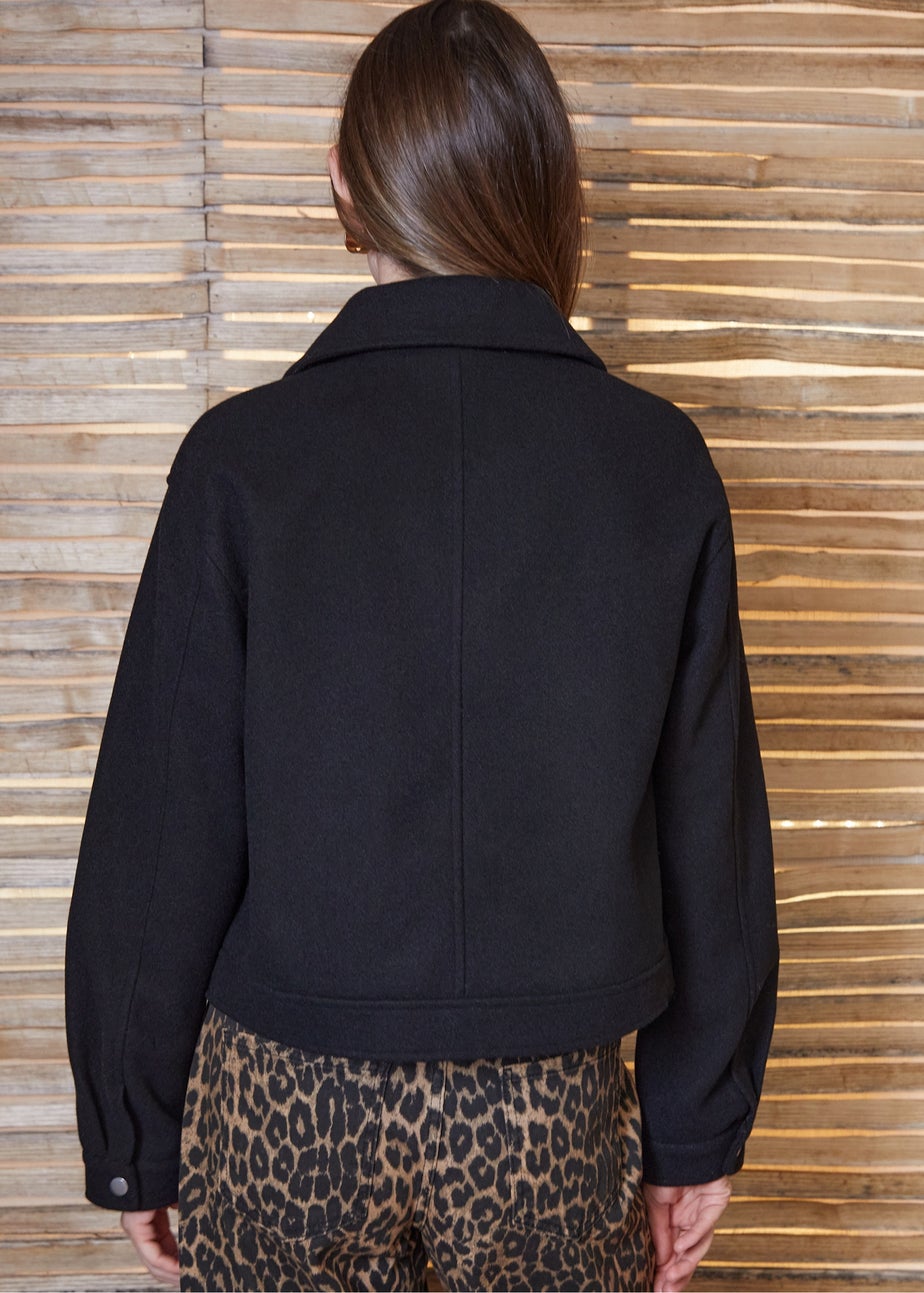 Threadbare Black Faux Wool Collared Harrington Jacket