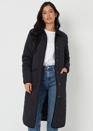 Threadbare Black Cord Collar Diamond Quilted Jacket