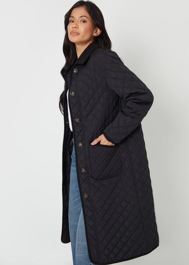 Threadbare Black Cord Collar Diamond Quilted Jacket