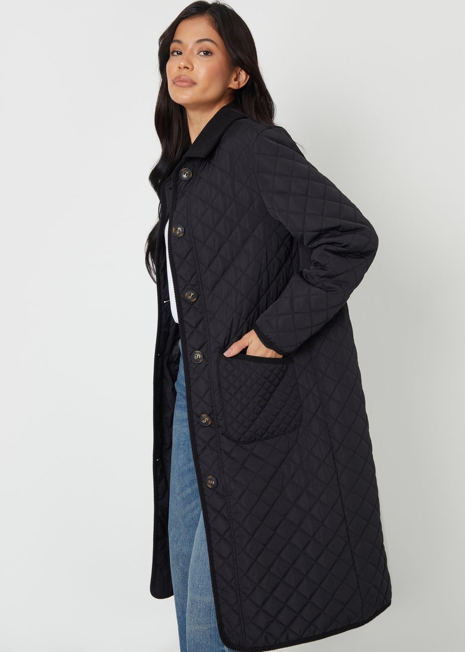 Threadbare Black Cord Collar Diamond Quilted Jacket