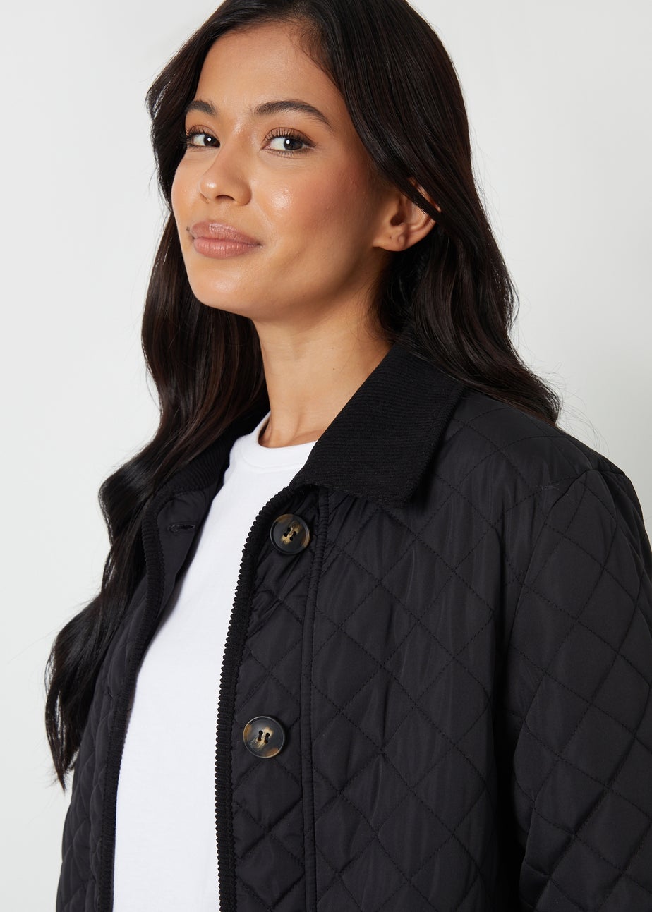 Threadbare Black Cord Collar Diamond Quilted Jacket