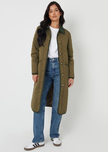 Threadbare Khaki Cord Collar Diamond Quilted Jacket