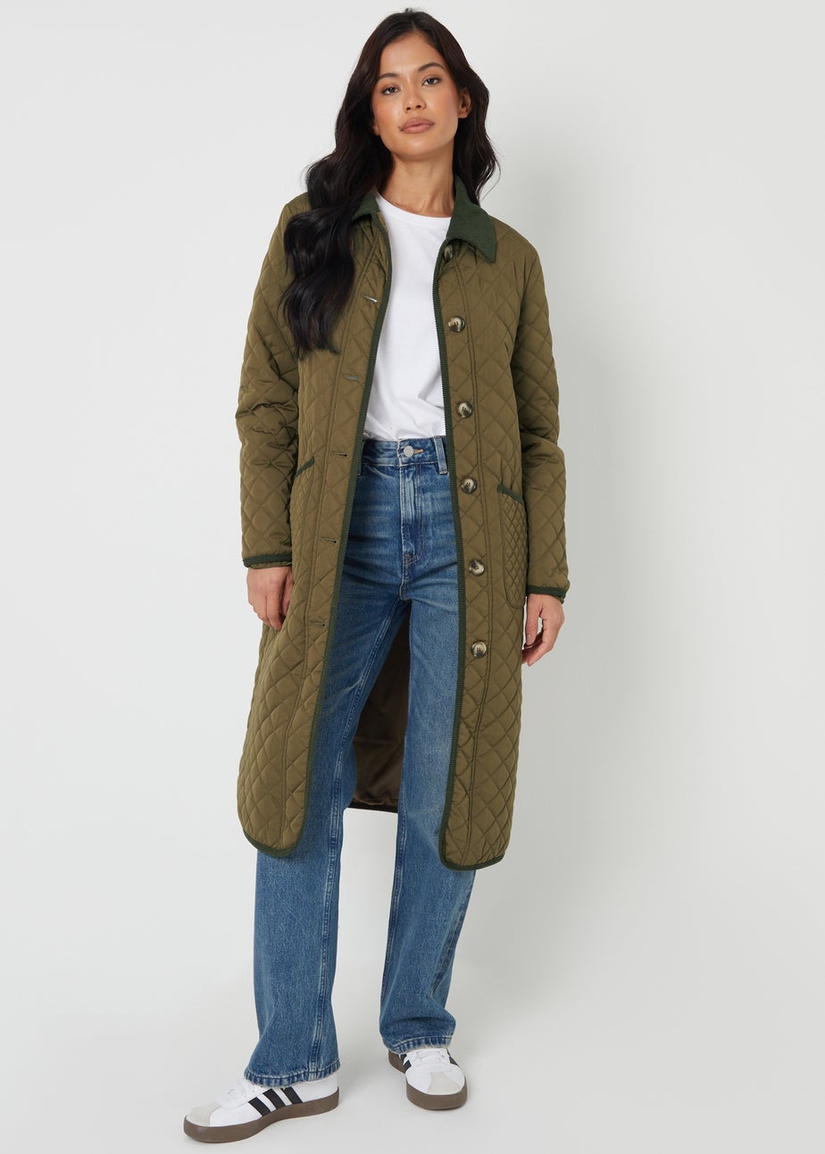 Threadbare Khaki Cord Collar Diamond Quilted Jacket