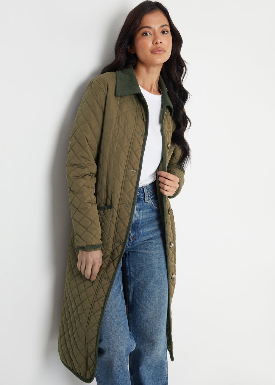 Threadbare Khaki Cord Collar Diamond Quilted Jacket