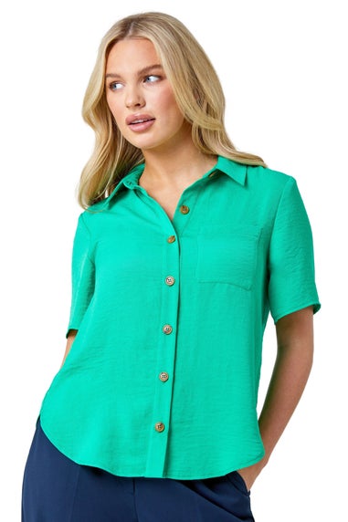 Roman Green Petite Button Up Pocket Shirt