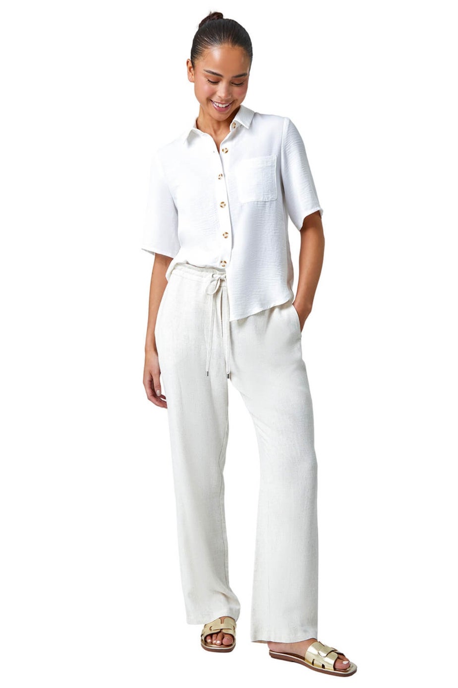 Roman White  Petite Button Up Pocket Shirt