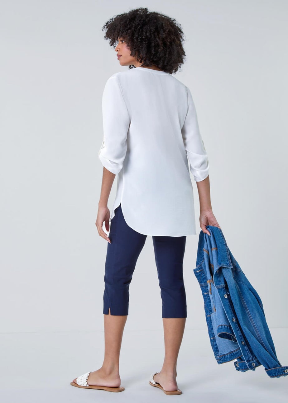 Roman Ivory Longline Tunic Stretch Blouse