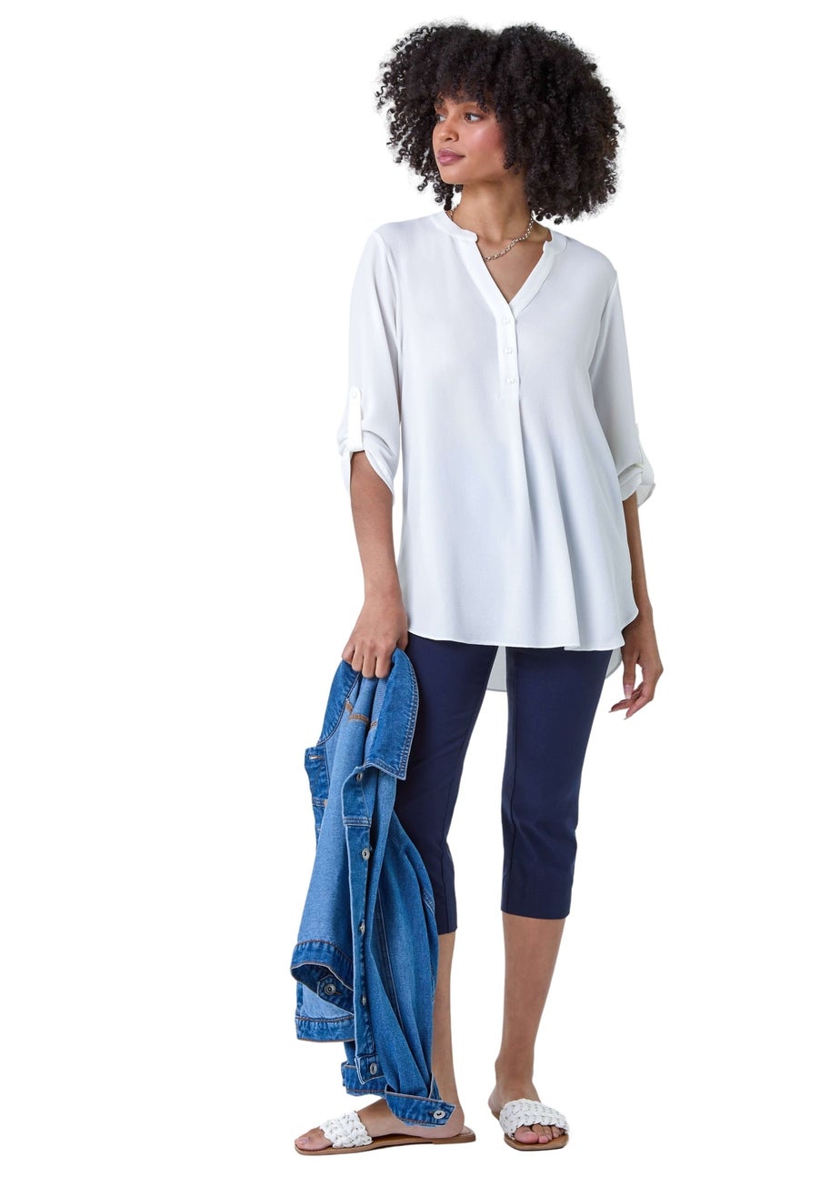 Roman Ivory Longline Tunic Stretch Blouse