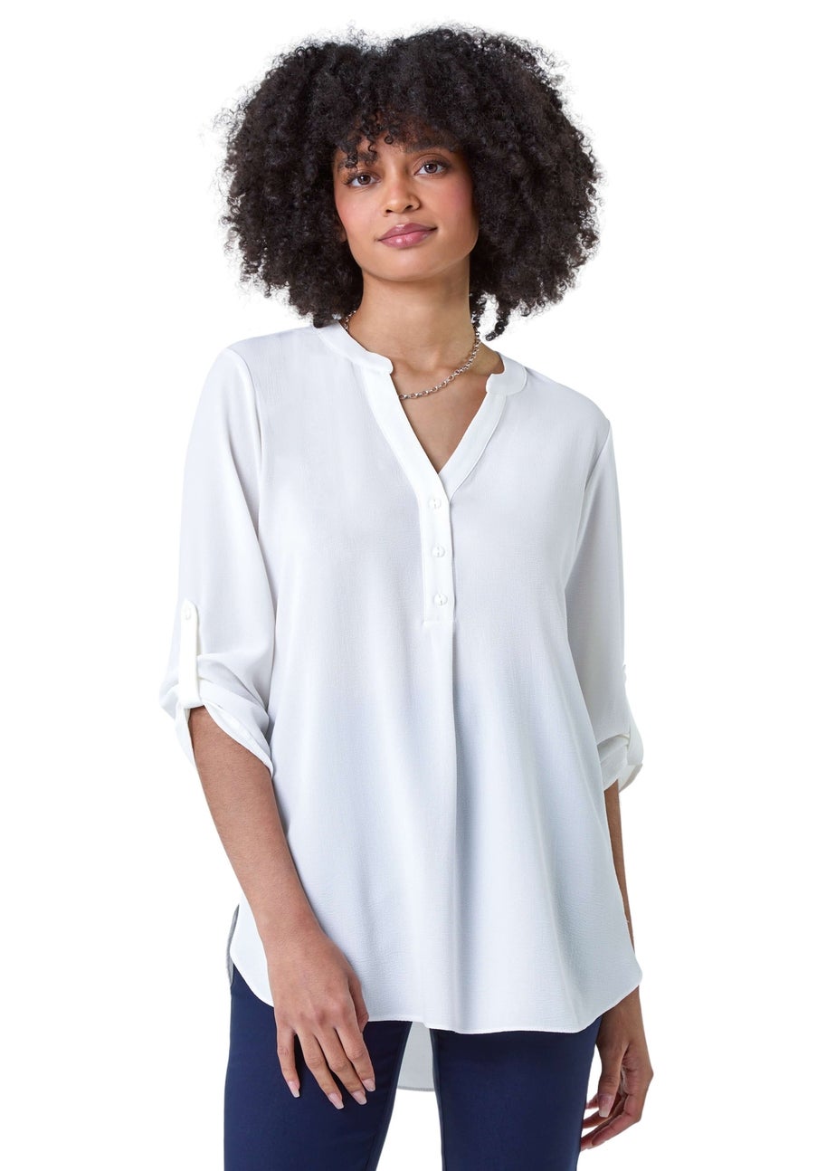 Roman Ivory Longline Tunic Stretch Blouse