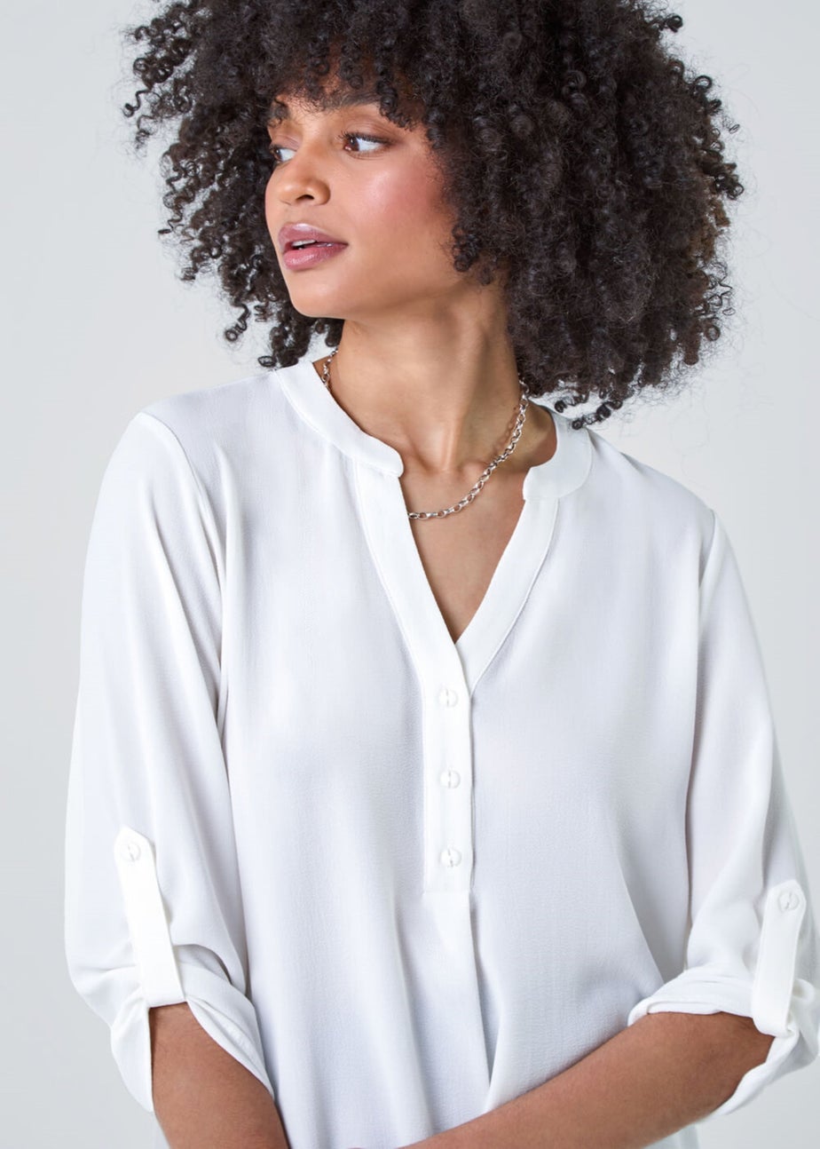 Roman Ivory Longline Tunic Stretch Blouse