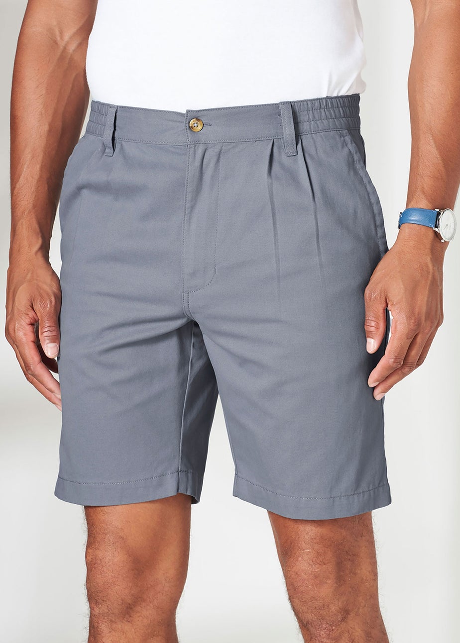 Cotton Traders Grey Blue Pleat Front Comfort Shorts