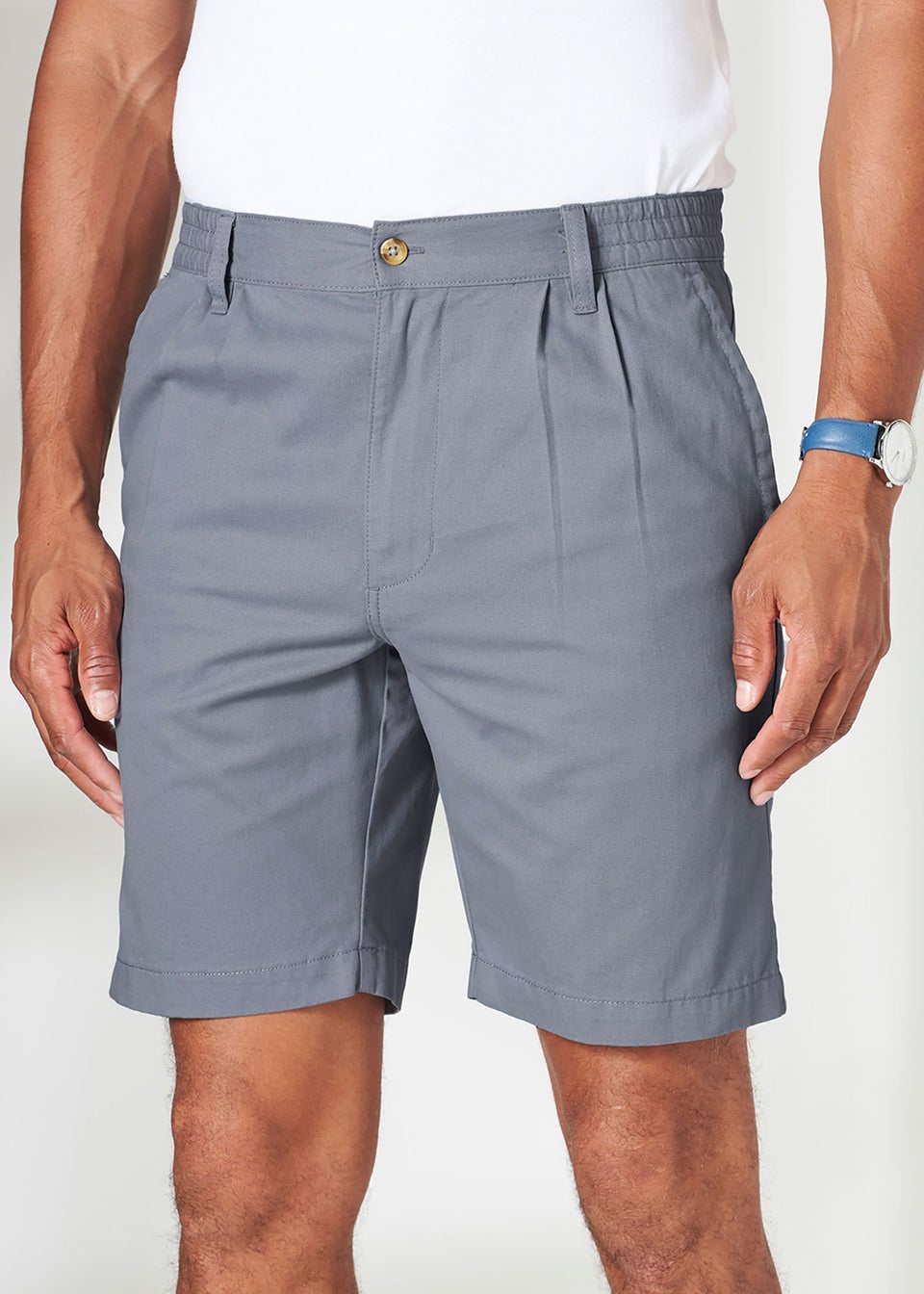 Cotton Traders Grey Blue Pleat Front Comfort Shorts