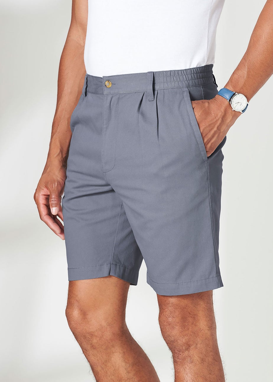 Cotton Traders Grey Blue Pleat Front Comfort Shorts