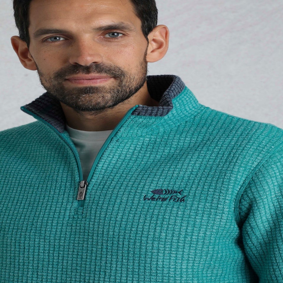 Weird Fish Teal Newark 1/4 Zip Grid Fleece