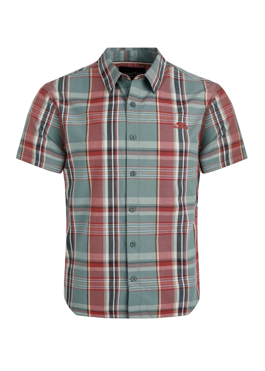 Weird Fish Teal Blue Judd Short Sleeve Check Shirt