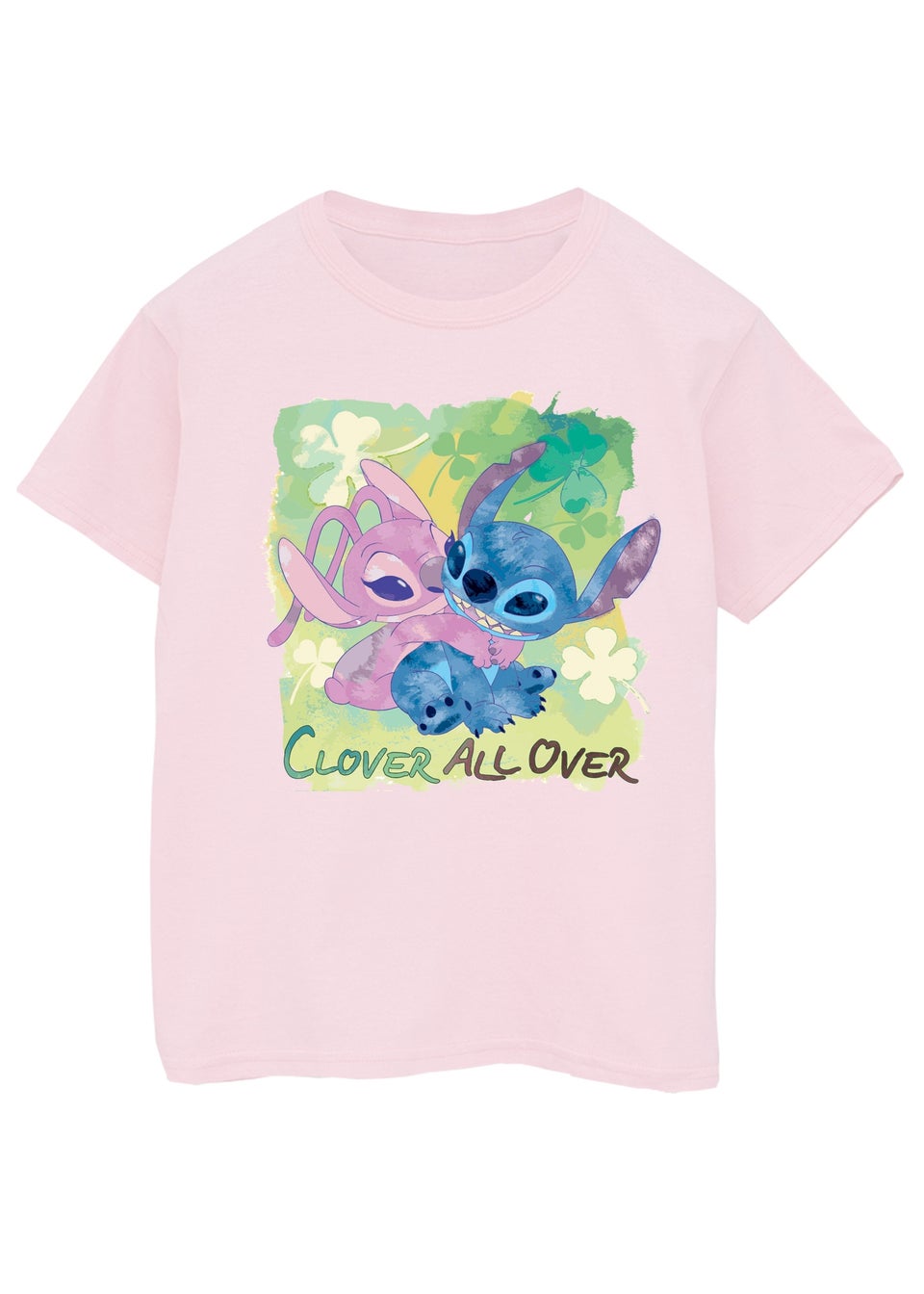 Disney Lilo & Stitch Clover All Over Girls Pink Graphic T-Shirt