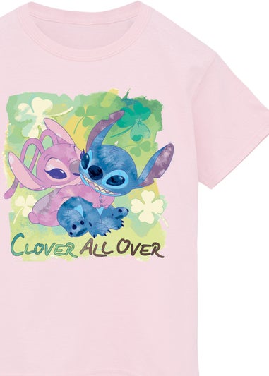 Disney Lilo & Stitch Clover All Over Girls Pink Graphic T-Shirt