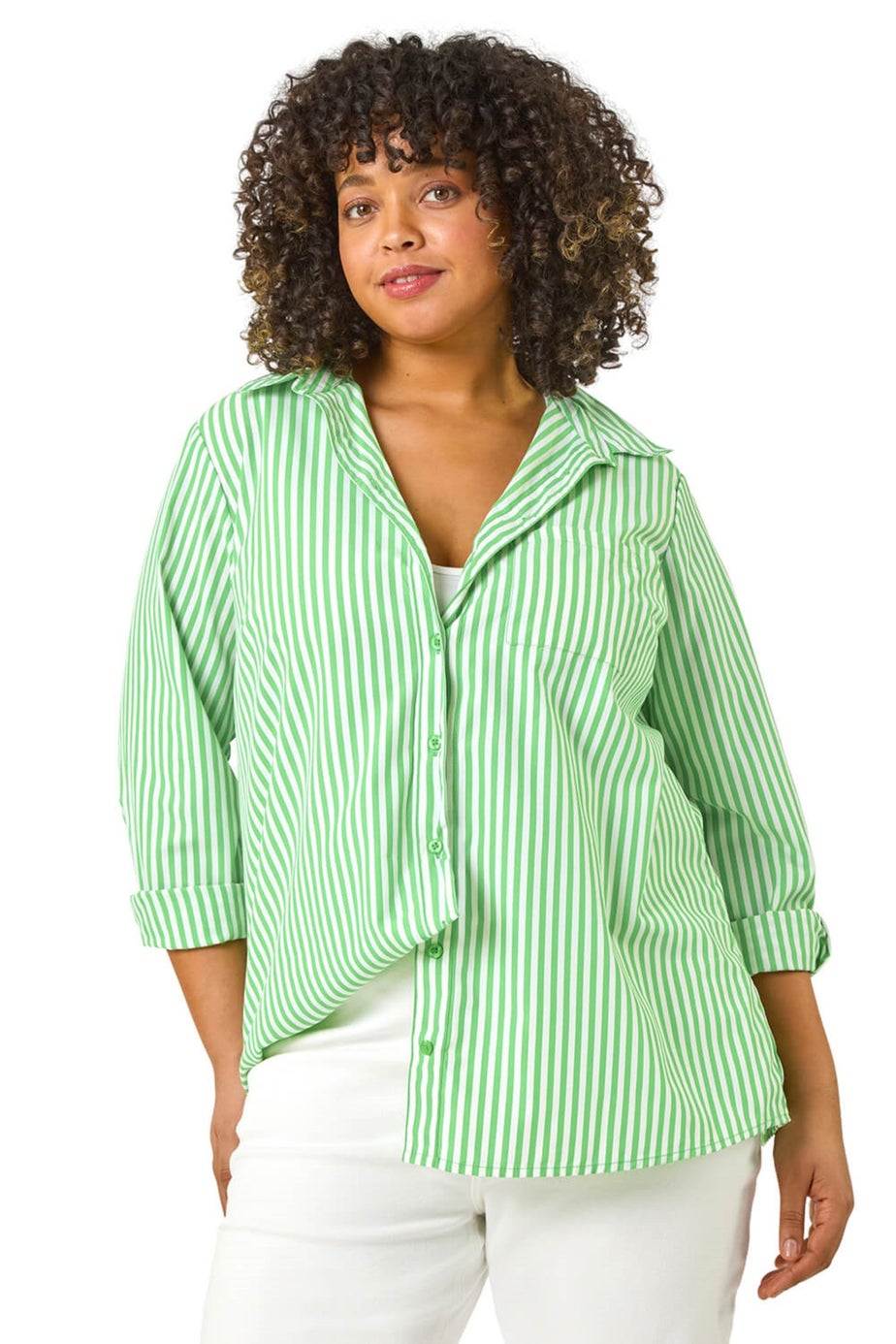 Roman Green Curve Stripe Buttoned Shirt