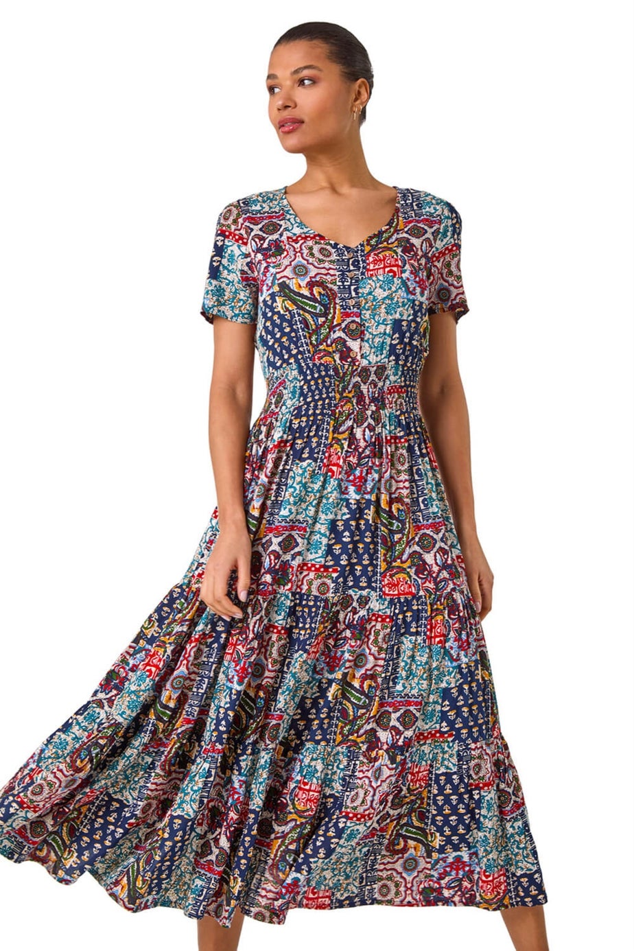 Roman Navy Multi Print Maxi Dress