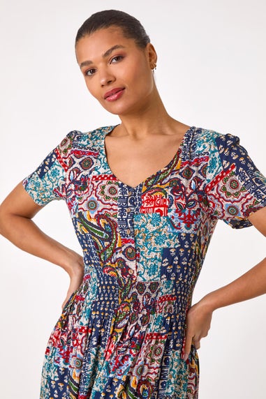 Roman Navy Multi Print Maxi Dress