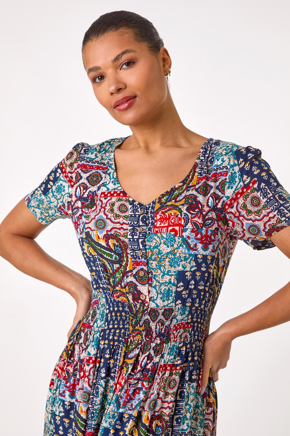 Roman Navy Multi Print Maxi Dress