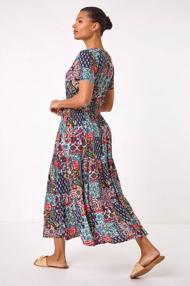 Roman Navy Multi Print Maxi Dress