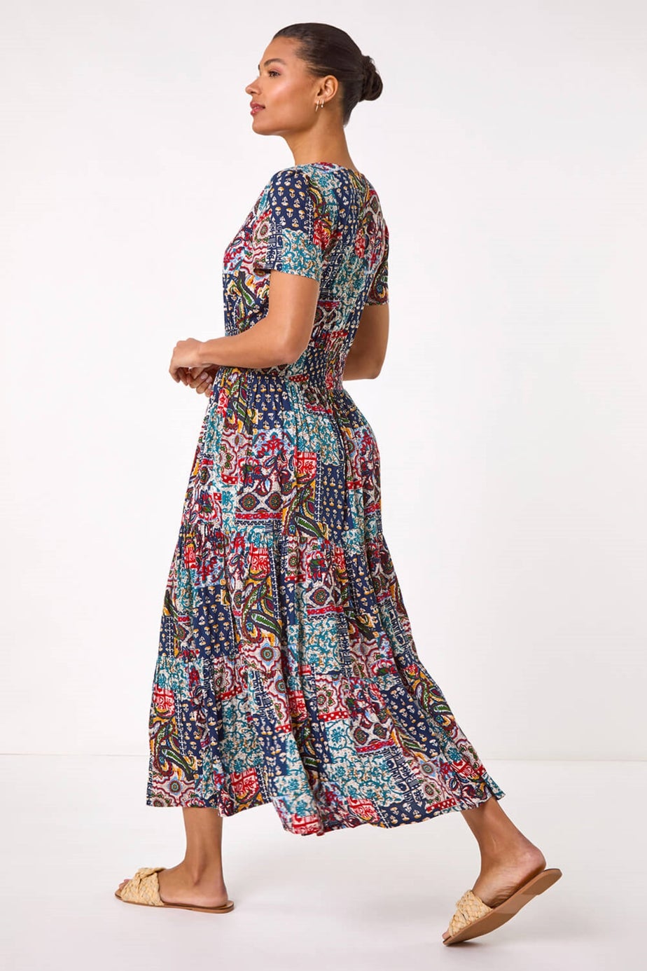 Roman Navy Multi Print Maxi Dress