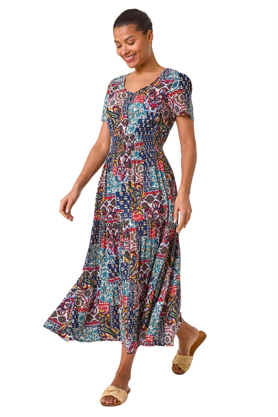 Roman Navy Multi Print Maxi Dress