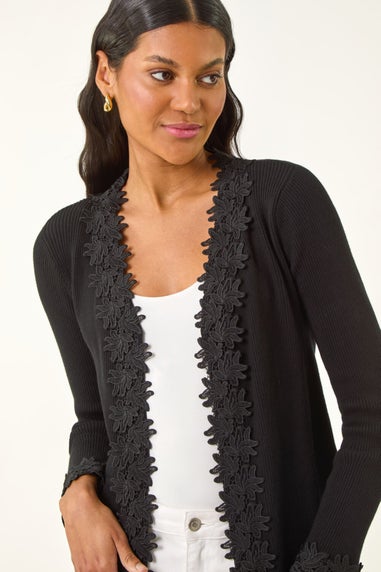 Roman Black Lace Trim Knit Cardigan