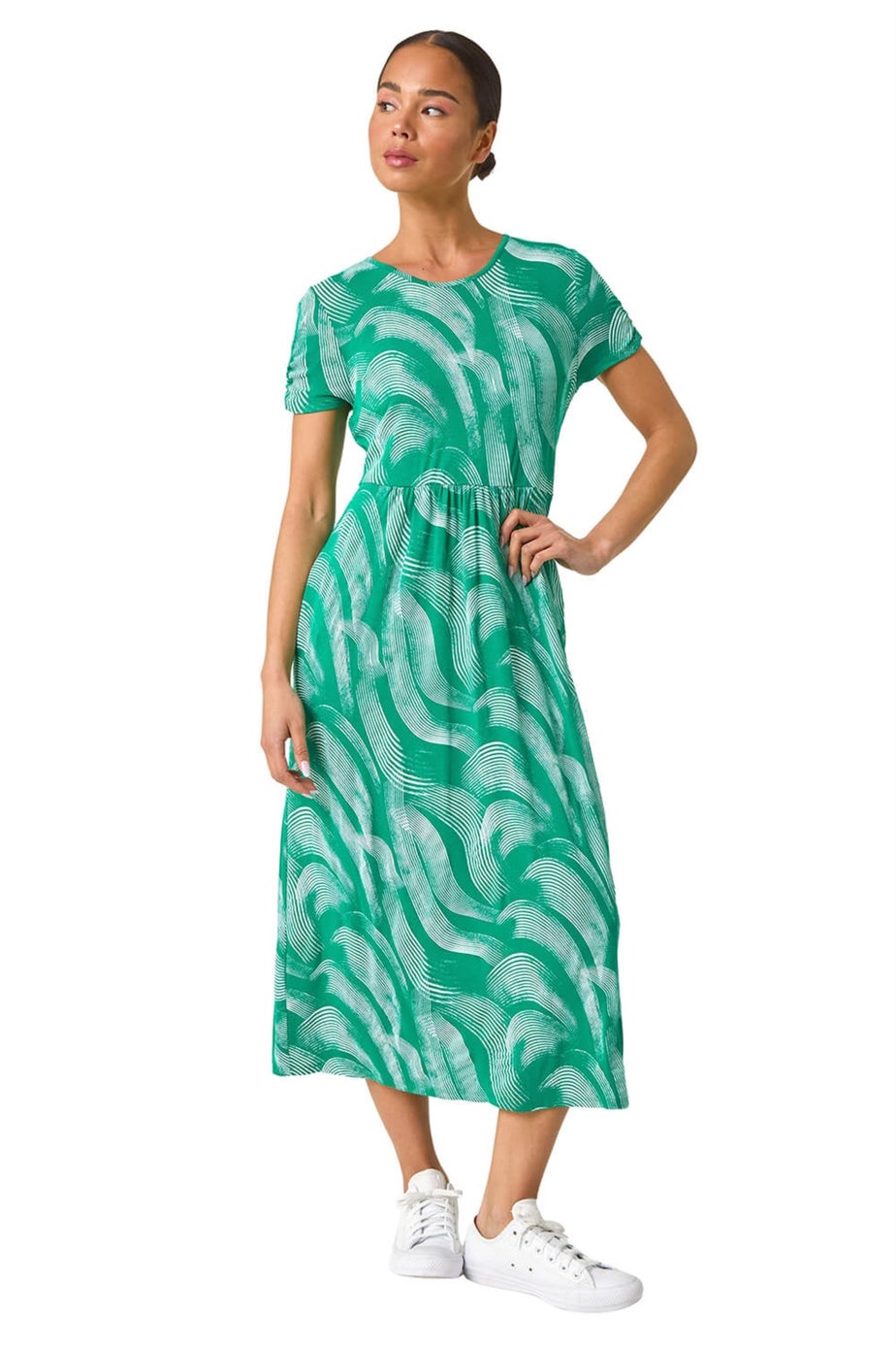 Roman Green Petite Swirl Print Pocket Midi Dress