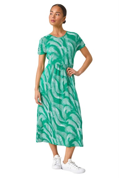 Roman Green Petite Swirl Print Pocket Midi Dress
