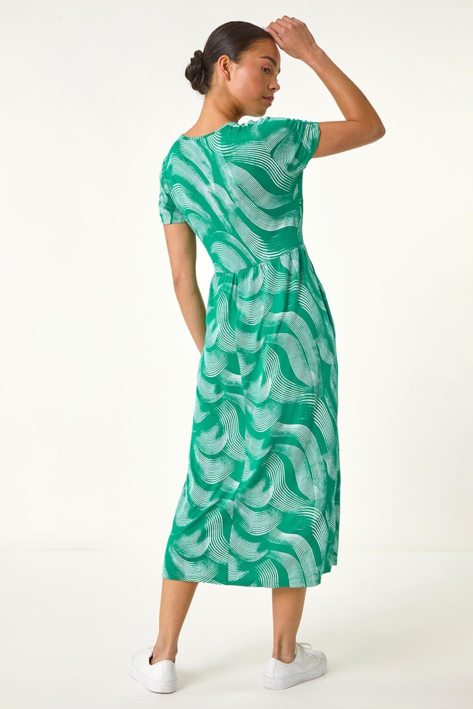 Roman Green Petite Swirl Print Pocket Midi Dress