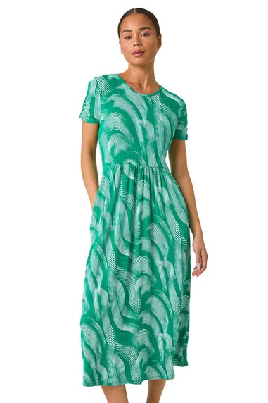 Roman Green Petite Swirl Print Pocket Midi Dress