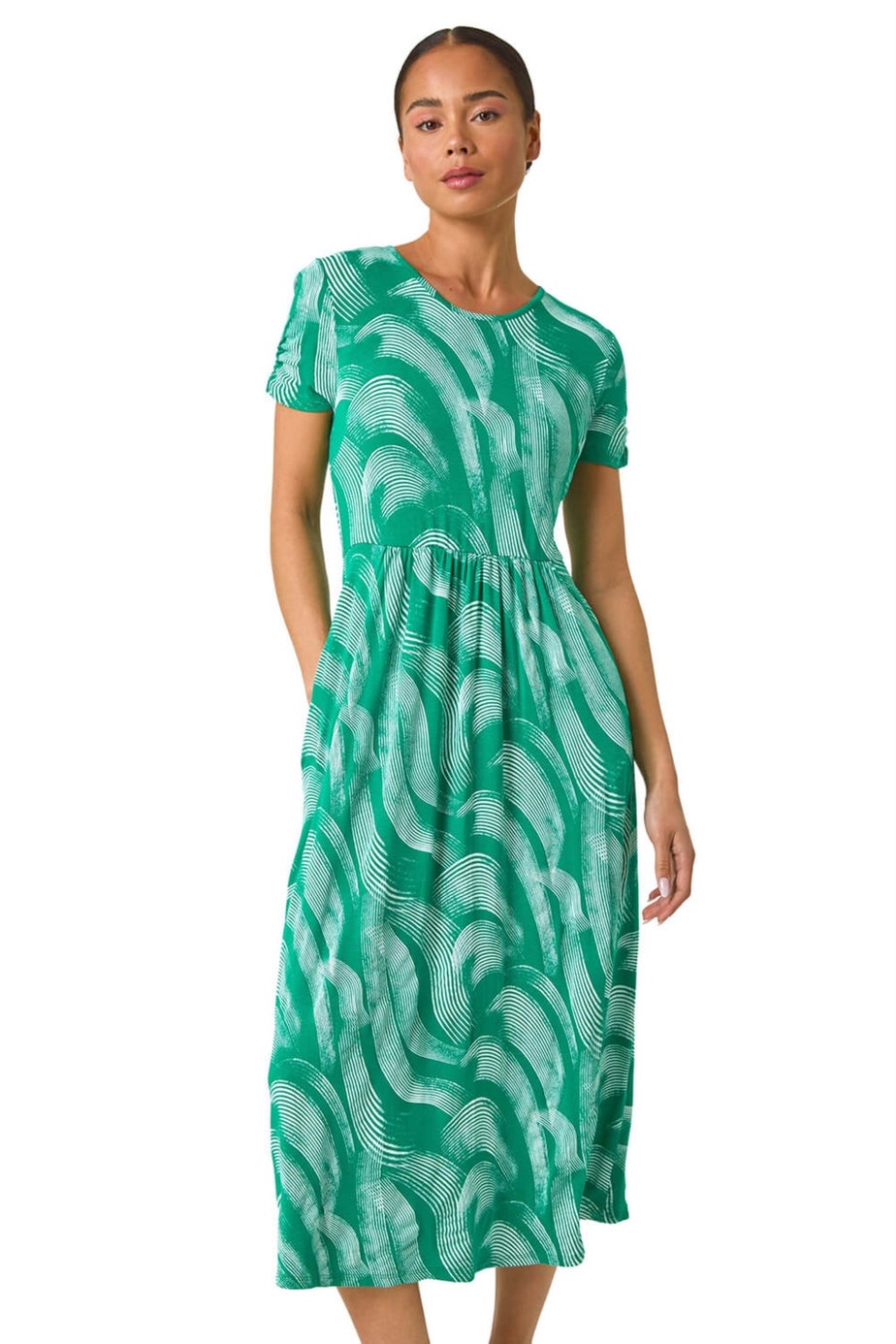 Roman Green Petite Swirl Print Pocket Midi Dress