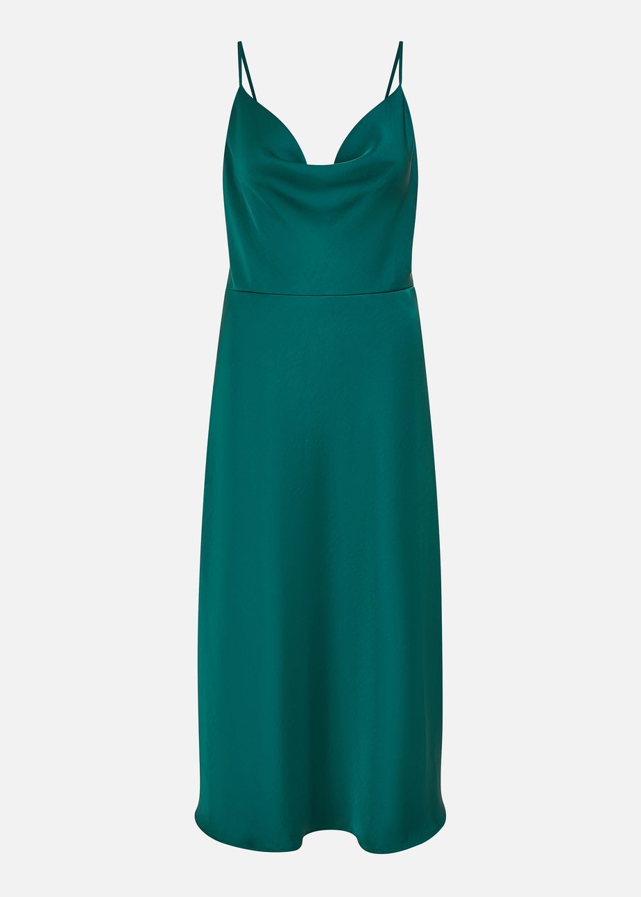 Yumi Green Satin Cowl Neck Midi Dress