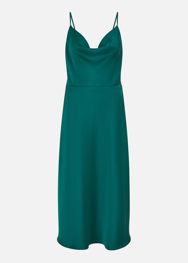 Yumi Green Satin Cowl Neck Midi Dress