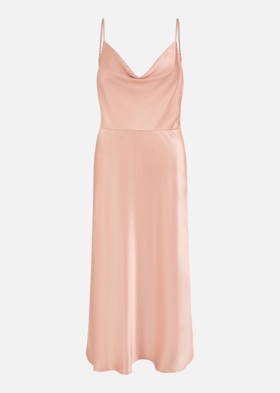 Yumi Rose Pink Satin Cowl Neck Midi Dress