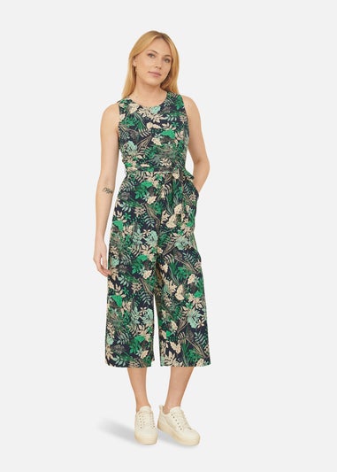 Yumi Navy Leaf Culotte Jumpsuit