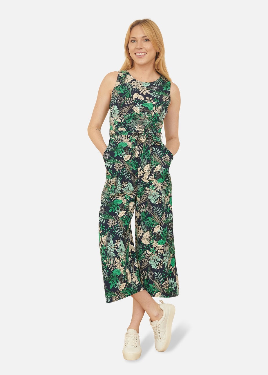 Yumi Navy Leaf Culotte Jumpsuit